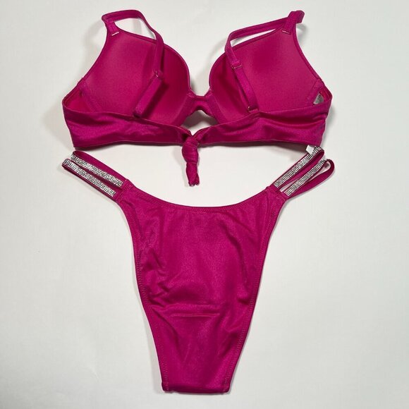 Victoria Secret 34DD M VERY SEXY Push Up Bikini Top Set Shine Strap Berry Blush - Picture 8 of 10